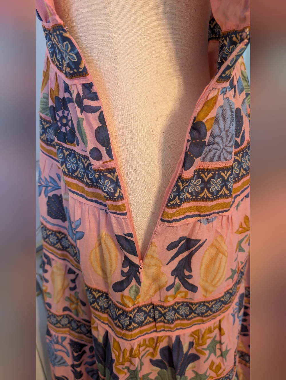 NWT FARM Rio Pink Floral/ Nautical V-Neck Tiered Maxi Dress Size Lrg - Picture 5 of 11